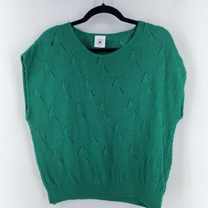 Vtg Sweater Bazaar Womens Large Pullover Boxy Crop Open Knit Preppy Boho‎ 90’s